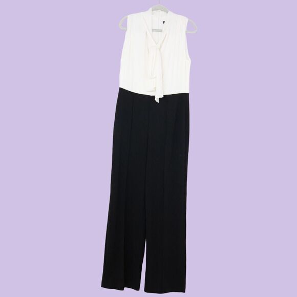 NEW White House Black Market black white colorblock Tie-Detail Jumpsuit, 6 - Picture 5 of 16